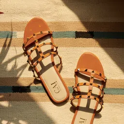 CAI Embellished Open Toe Flats-39