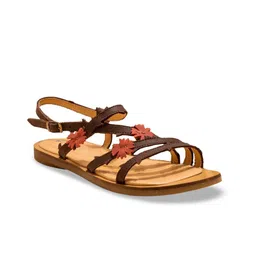 El Naturalista Embellished Leather Open Toe Flats With Buckle Closure-4
