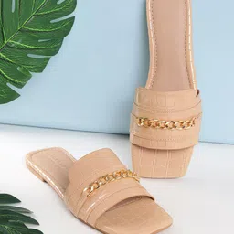 Truffle Collection Textured Embellished Open Toe Flats-3