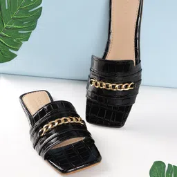 Truffle Collection Textured Embellished Open Toe Flats-17