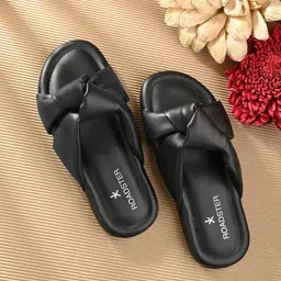 The Roadster Lifestyle Co. Black Open Toe Flats-image-14