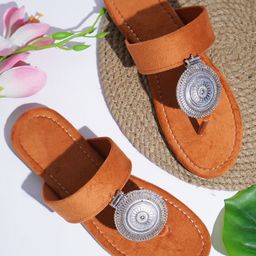 Try Me Embellished Kolapuri Ethnic Suede Open Toe Flats-32
