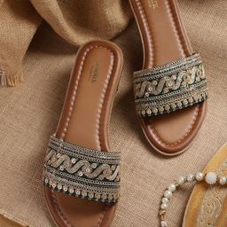 Anouk Women Green Ethnic Open Toe Flats-35