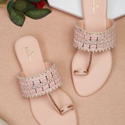 pelle albero Women Peach-Coloured Ethnic One Toe Flats-image-56