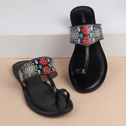 Mochi Ethnic Printed Leather One Toe Flats-21