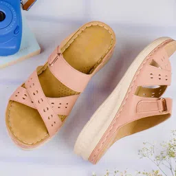 The Roadster Lifestyle Co. Nude Pink & Beige Laser Cuts Open Toe Flats-43