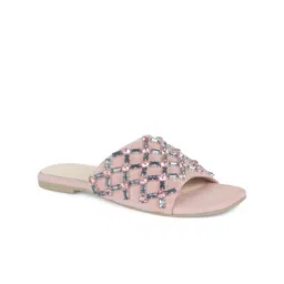 London Rag Women Pink Embellished Leather Party Open Toe Flats-7