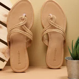 Vishudh Women Camel Brown Open Toe Flats-image-75