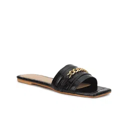 Truffle Collection Textured Embellished Open Toe Flats image 5