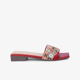Anouk Red & Green Ethnic Embroidered Open Toe Flats image 3