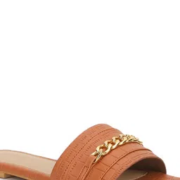 Truffle Collection Textured Embellished Open Toe Flats image 3