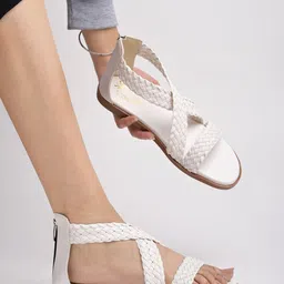 Shoetopia Girls Textured Open Toe Flats-4