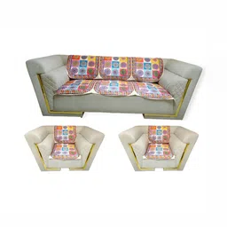 MONKDECOR Red & Yellow Printed Velvet Sofa Cover-22