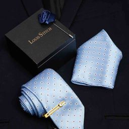 LOUIS STITCH Men Baby Blue Italian Silk Necktie Accessory Gift Set-image-19