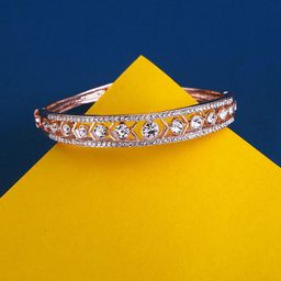 Yellow Chimes Women Rose Gold & White Cubic Zirconia Rose Gold-Plated Bangle-Style Bracelet-image-69