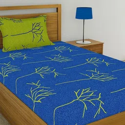 Huesland Blue & Green Floral Printed 144 TC Cotton Single Bedsheet With 2 Pillow Covers-image-8