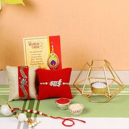 CraftVatika Set of 4 Rakhi With Metal Tealight Candle Holder-image-118