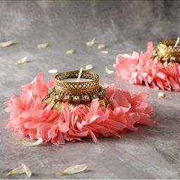 THE HOME CO. Gold-Toned & Pink Artificial Gajra Tlight Candle Holder-image-8