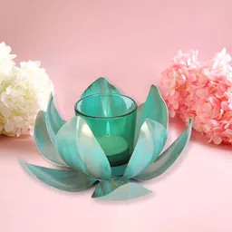 THE HOME CO. Gold-Toned & Blue 2 Pieces Lotus Candle Holder-image-74