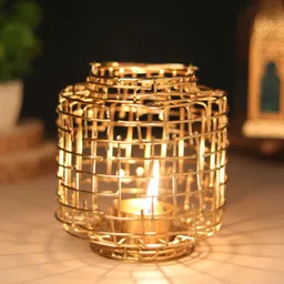 Decor de Maison Gold Toned Basketweave Metal Candle Holder-image-28