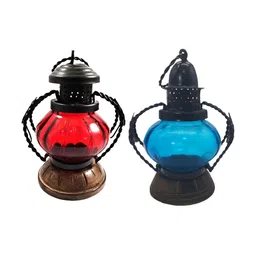 INDIA MEETS INDIA Red & Blue 2 Pieces Textured Candle Holders-26