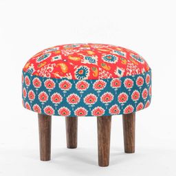 Chumbak Red & Blue Printed Round Ottomans image 4