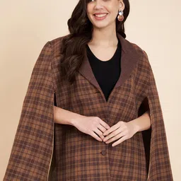 Zamour Checked Lapel Collar Cape Jacket-24