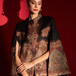 Zamour Ethnic motifs Printed Jamawar Cape Jacket-picture-20