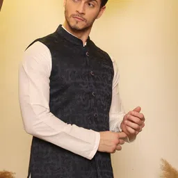 House of Pataudi Jacquard Woven Design Nehru Jacket-48