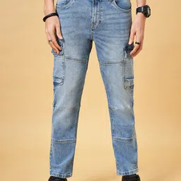 SF JEANS by Pantaloons Men Straight Fit Clean Look Heavy Fade Stretchable Cargos Jeans-image-16