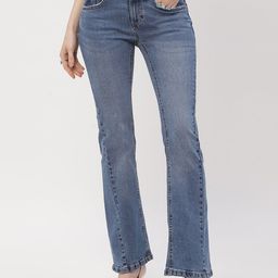 Madame Women Flared Clean Look Cropped Cotton Jeans-image-90