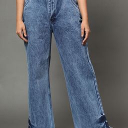 AngelFab Women Jean Wide Leg Frayed Hem High-Rise Heavy Fade Cotton Jeans-image-57