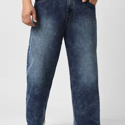 Urbano Plus Men Loose Relaxed Fit Mid-Rise Heavy Fade Clean Look Baggy Cotton Jeans-image-79