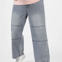 Urbano Plus Men Loose Baggy Fit Cut and Sew Panelled Jeans-image-97
