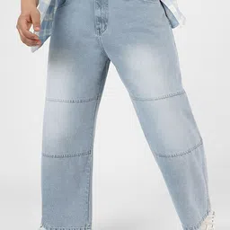 Urbano Plus Men Loose Baggy Fit Cut and Sew Panelled Jeans-image-46