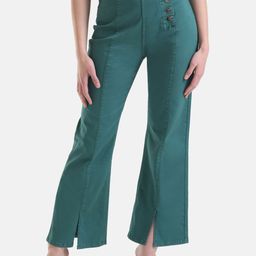 Kazo Women Flared High-Rise Slit Cotton Jeans-picture-48