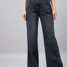 Orchid Blues Women Flared High-Rise Clean Look Light Fade Cotton Jeans With Side Slit-image-45