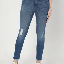 Vero Moda Women Blue Skinny Fit Low Distress Light Fade Jeans-picture-19