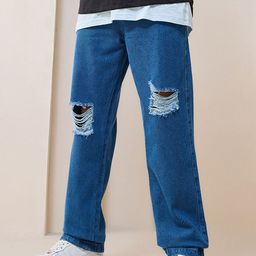 Bewakoof Men High-Rise Mildly Distressed Light Fade Organic Cotton Baggy Jeans-picture-41