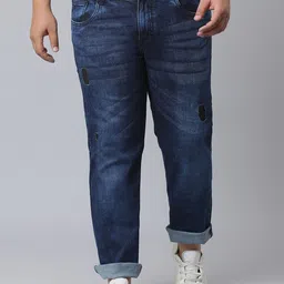 Instafab Plus Men Blue Mildly Distressed Light Fade Stretchable Jeans-image-78