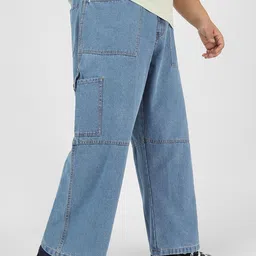 Urbano Plus Men Loose Baggy Fit Washed Cargo Jeans-image-54