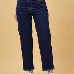plusS Women Clean Look Stretchable Frayed Denim Mid-Rise Cropped Jeans-picture-55