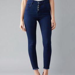 DressBerry Women Navy Blue Skinny Fit High-Rise Clean Look Stretchable Cropped Jeans-image-95