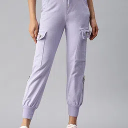 SHOWOFF Women Lavender Solid Jogger High-Rise Stretchable Jeans-image-33