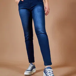 DOLCE CRUDO Women Navy Blue Mid Rise Skinny Fit High-Rise Light Fade Stretchable Jeans-image-87