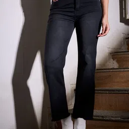KASSUALLY Women Black Wide Leg Light Fade Clean Look Stretchable Jeans-image-13