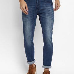 Routeen Men Blue Tapered Fit Light Fade Cotton Stretchable Jeans-image-62