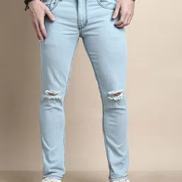 Chennis Men Mid Raise Slim Fit Slash Knee Stretchable Jeans-picture-4