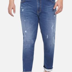 John Pride Men Plus Size Blue Mildly Distressed Light Fade Stretchable Jeans-picture-17