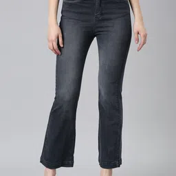 SHOWOFF Women Jean Flared Light Fade Mid Rise Cropped Stretchable Jeans-image-52